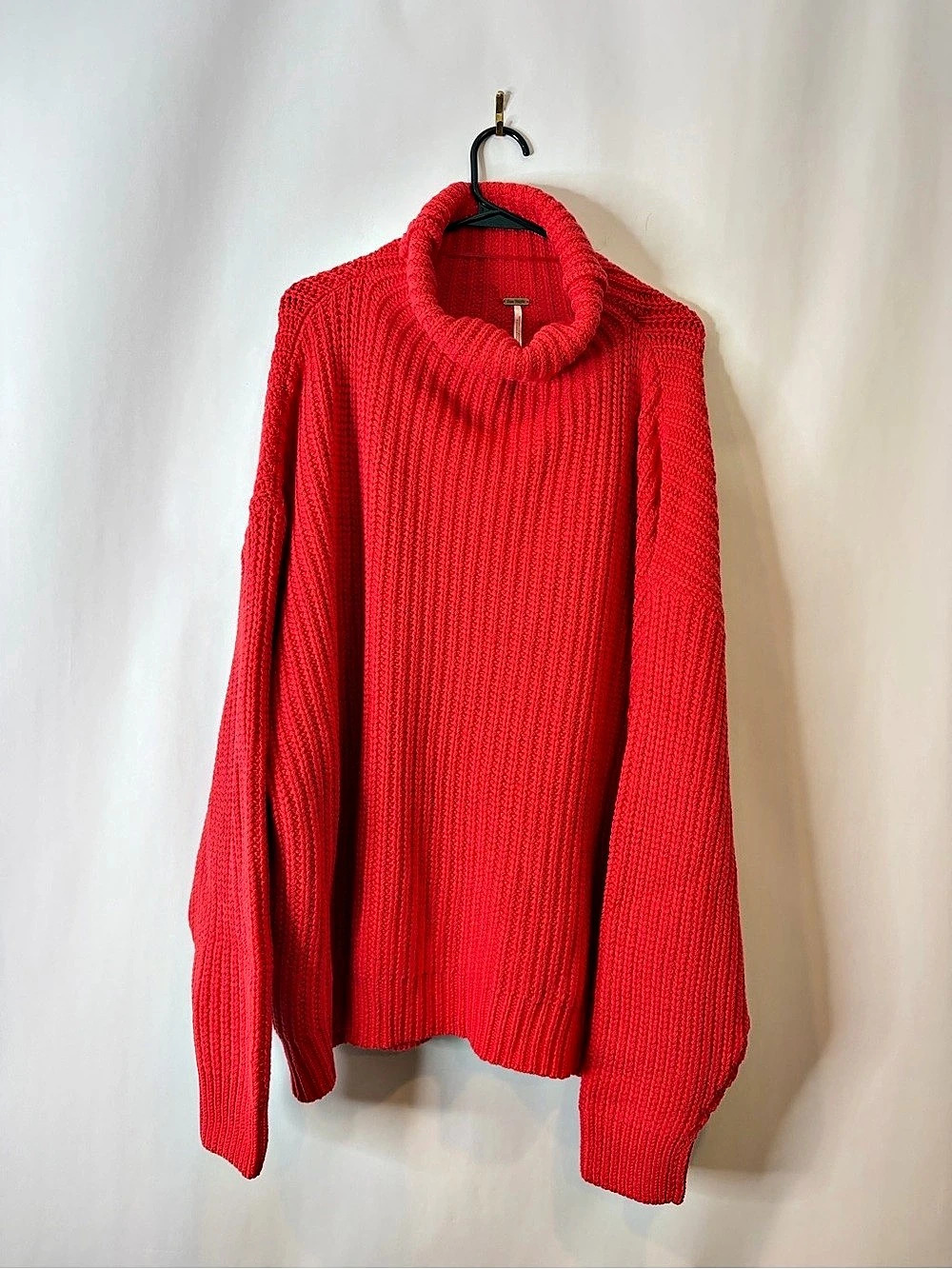 Free People Swim Too Deep Turtleneck Sweater Slouchy Tunic Red Cowl Neck Medium